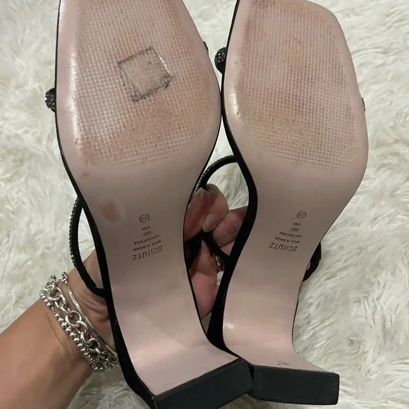 SCHUTZ Black Sandals with Silver Accents - Picture 4 of 9